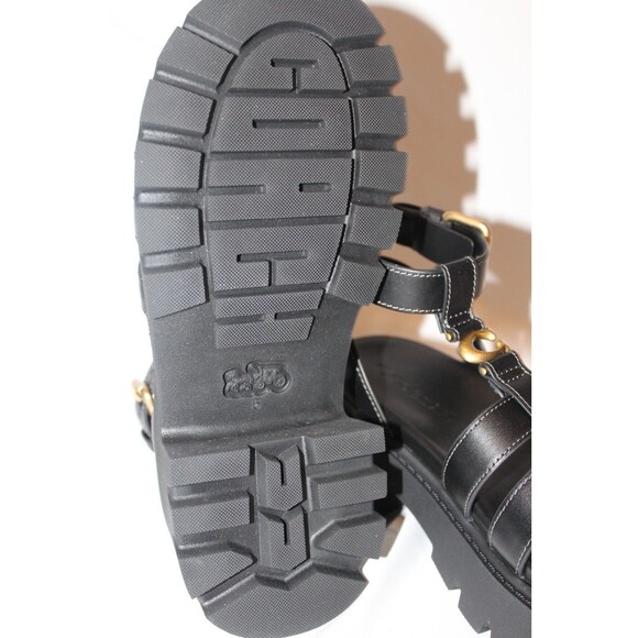 Coach Sculpted C Fisherman Platform Sandals Black Leather NIB $250 - Picture 6 of 6